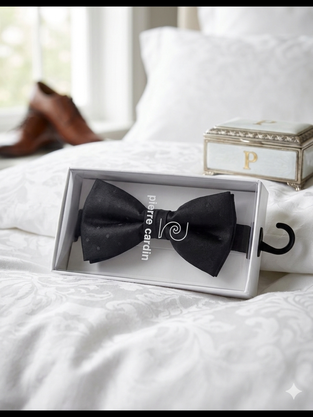 Pierre Cardin Black Polka Dot Bow Tie